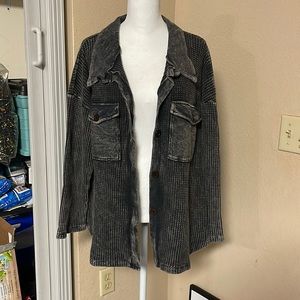 Waffle Shacket - Vintage Acid Wash in Black